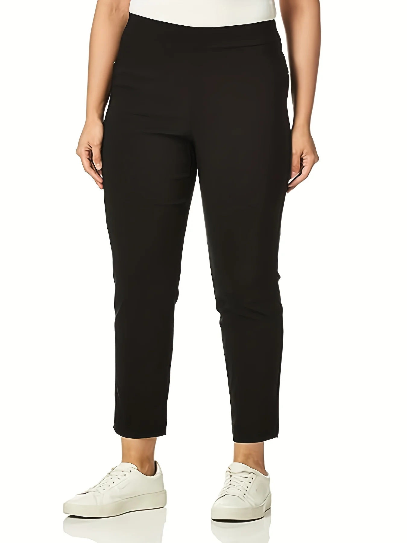 플러스 사이즈 니트 고탄성 원단, 하이 스트리트 스타일, 단색 캐주얼 바지, 9 쿼터 바지, 여름 패션, 신상