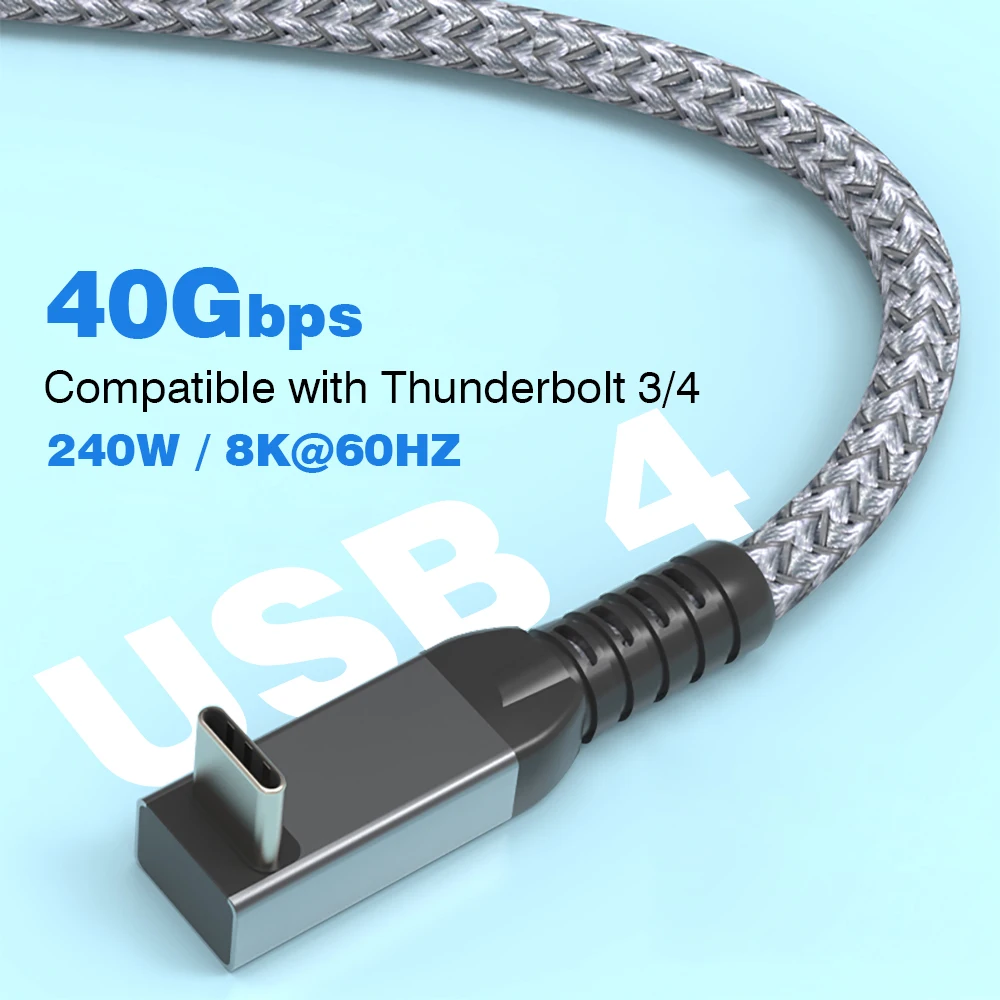 UGOURD USB 4 40Gbps 케이블 Thunderbolt4 유형 c 팔꿈치 90도 각도 240W USB C 케이블 eGPU ssd 상자 ACASIS 용 남성-남성