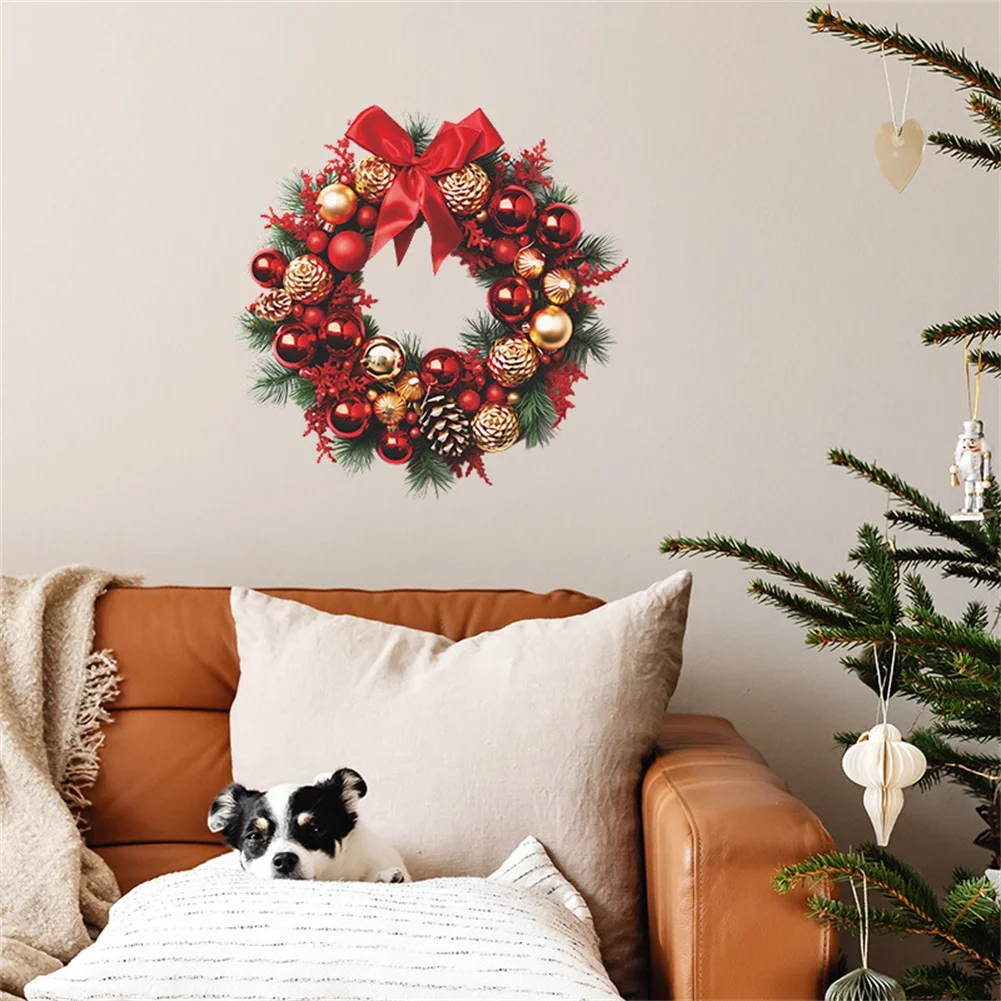 

Waterproof Christmas Wreath Wall Stickers PVC Self-adhesive Wall Decals Wallpaper For New Year Home Decor
