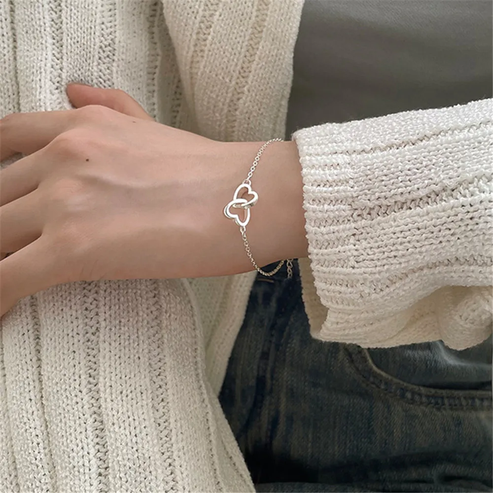 Double Interlocking Small Hearts Bracelet Bangle For Women Fine Fashion Jewelry Wedding Party Gift bracelet jewelry