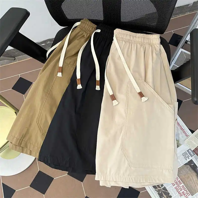 2024 Spring Summer Shorts Men's Straight Loose Comfort Trendy Male Sports Leisure Fashion Wide-Leg Solid Color Half Pants