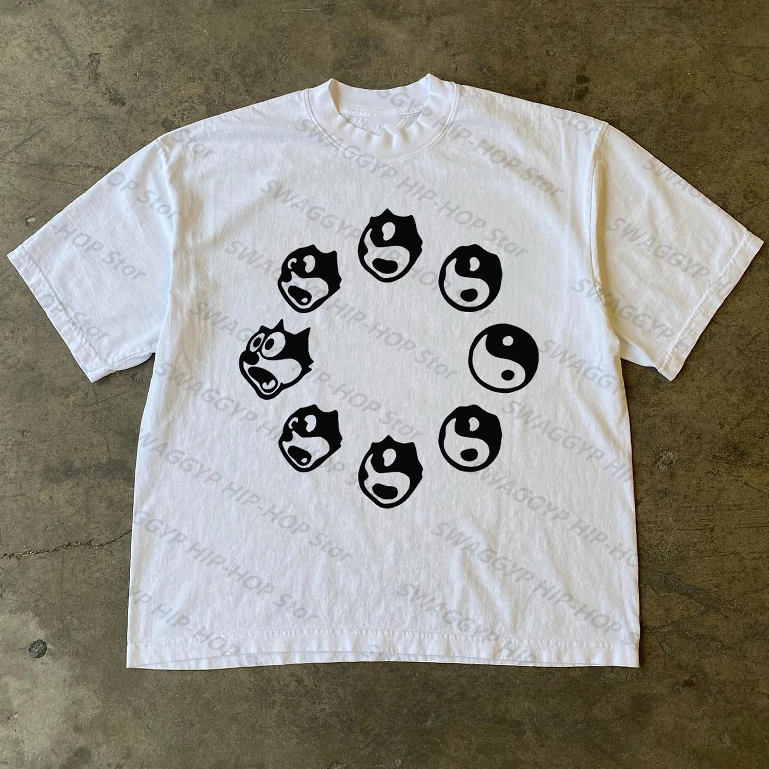 [XNF Official Store]260 Of Grams Heavy Cotton! Tai Chi Eight Diagrams Disguised Cat Funny Niche Design Vintage Oversize T-shirt