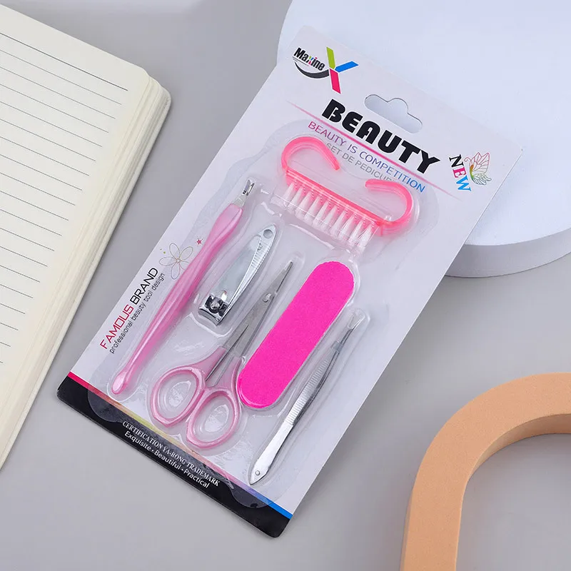 6종 네일아트 도구 세트, 미니 네일 버퍼 블록, 광택 스트립, 큐티클 푸셔, 네일 브러쉬 매니큐어 세트