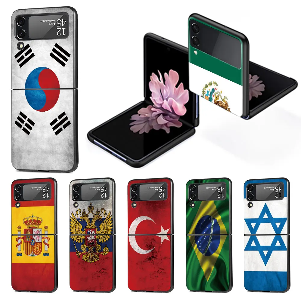 Custodia National Flag Ru Fr Uk Per Samsung Galaxy Z Flip 3 4 5G Flip4 Flip3 Custodia Rigida Nera Per Pc Zflip3 Zflip4 Cover