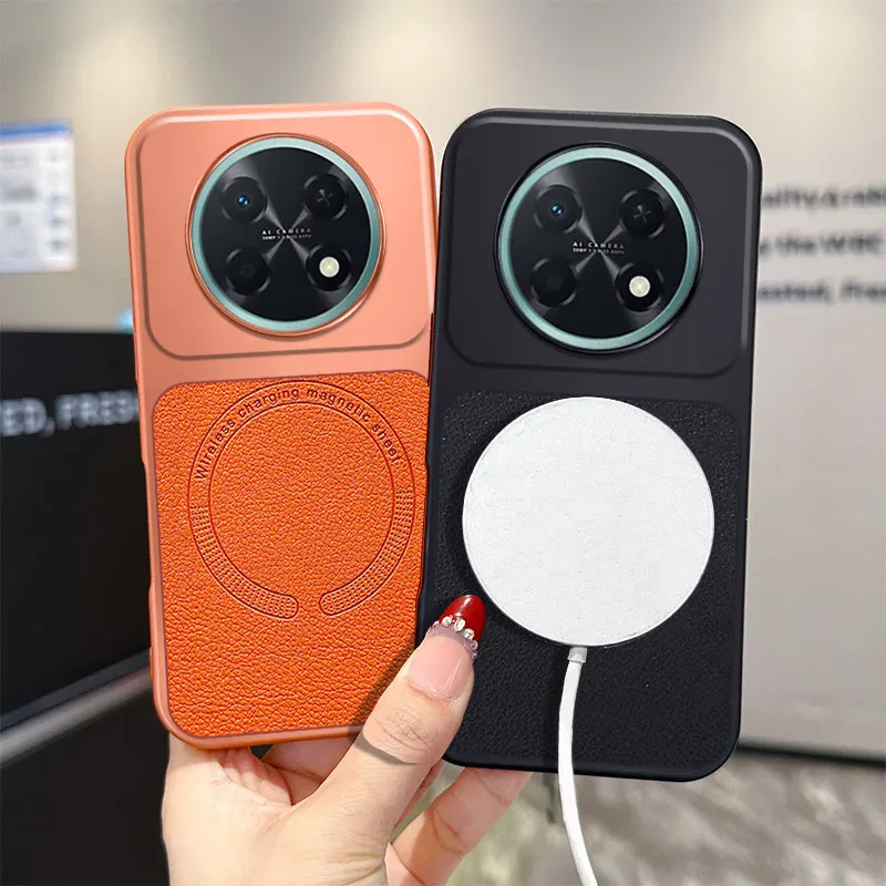 Premium PU Leather Textured Magnetic Cover with Silicone Soft Frame - Shockproof Phone Back Case