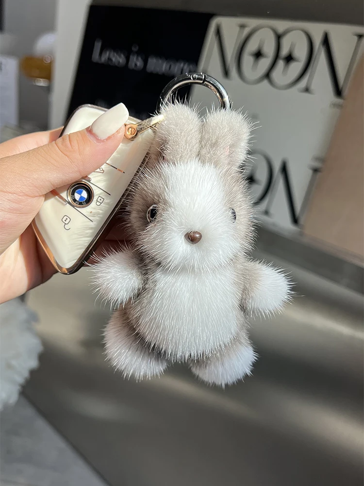 Real Rex Rabbit Fur Bunny Pom Ball Keychain – Cute Handbag Charm, Doll Toy Pendant