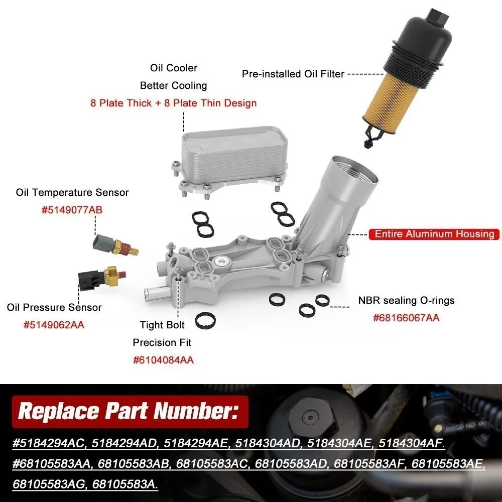Engine Oil Cooler Oil Filter Housing Adapter Dodge Jeep Chrysler Ram 3.6L V6 926-959 68105583AF 68105583AA 68105583AE