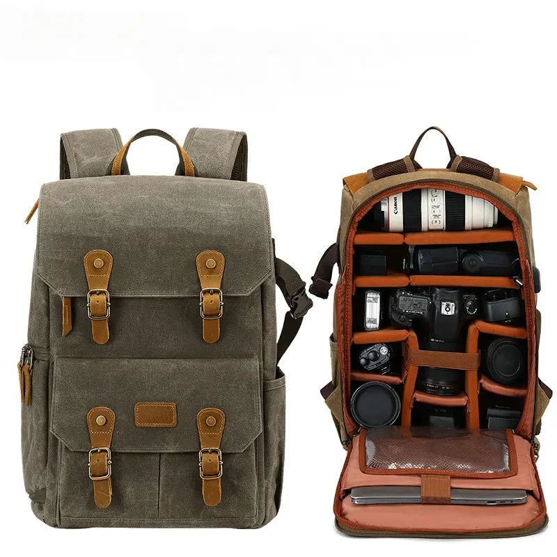 

New Retro Batik Canvas Camera backpack with USB Port fit 15.6' Laptop Waterproof Men Camera Bag Carry Case for DSLR Drones 3080B