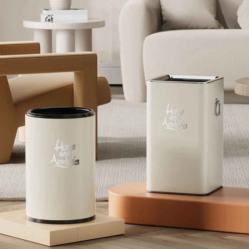 

Nordic White Waste Bin Living Room Creative Large Stainless Steel Trash Can Kitchen Cleaning Tools Garbage Bin Bedroom Home Item