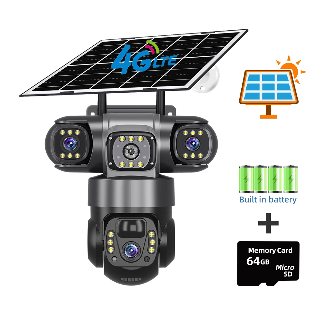 V380 Pro 15MP 6K 10X Zoom Triple Lens 4G Solar Outdoor Three