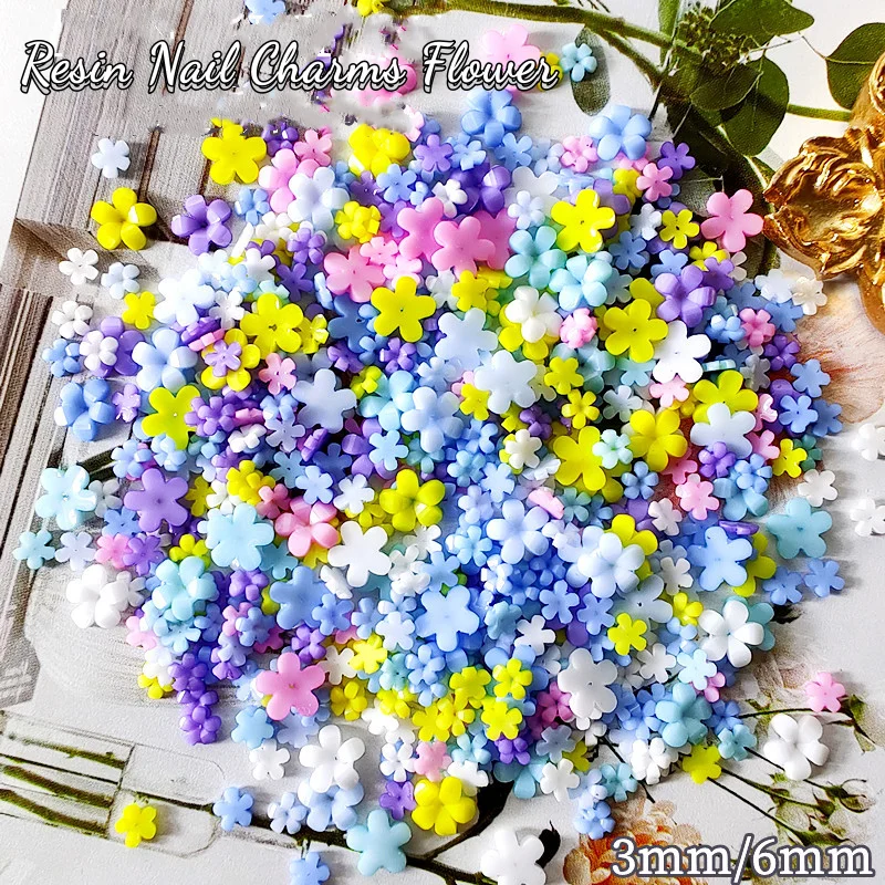

100pcs Acrylic Flower Nail Parts Charms Accessories 3D Resin Nail Art Decor Mixed Rhinestones Kawaii Jewelry For Nail Supply