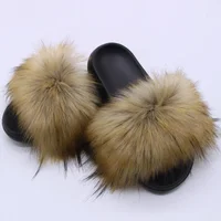 Women's New Style Fox Fur Slippers Simple Design Slip-On Shoes Comfortable EVA Material for Outdoor Leisure Adult Footwear