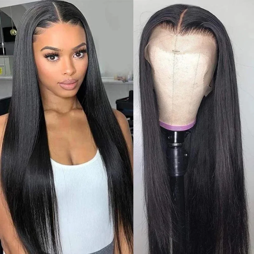 

FANXITION 13x6 Black Synthetic Wig Long Silky Straight Lace Front Wigs for Women Heat Fiber Hair Natural Looking Daily Wear Wigs