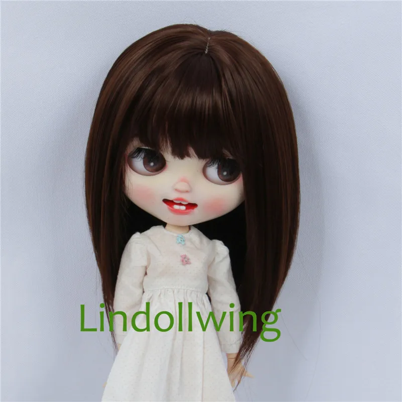 Парик блайз Qbaby Amydoll, 9-10 дюймов, короткие прямые коричневые волосы