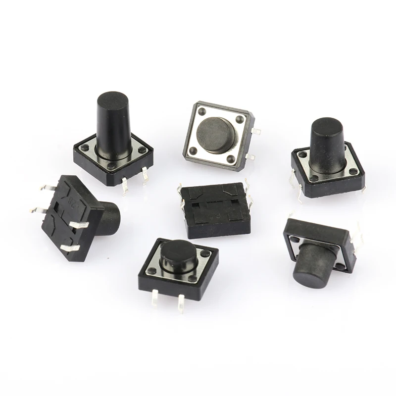 50 개/상자 12x12mm 패널 PCB 순간 촉각 전술 미니 푸시 버튼 스위치 DIP / SMD 4pin 12x12x4.3/5/6/7/8/10/12MM 12*12*4.3MM