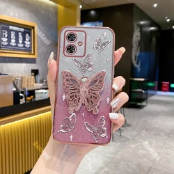 Shiny Butterfly Plating Phone Holder Case Cover for MOTO G23(G13) (Pink)