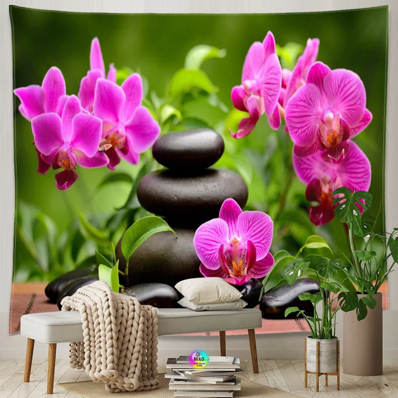 Zen Room Interior Decorative Bamboo Flowing Green Bamboo Buddha Meditation Spa Tapestry Green Wall Decoration Green Home Decor 3