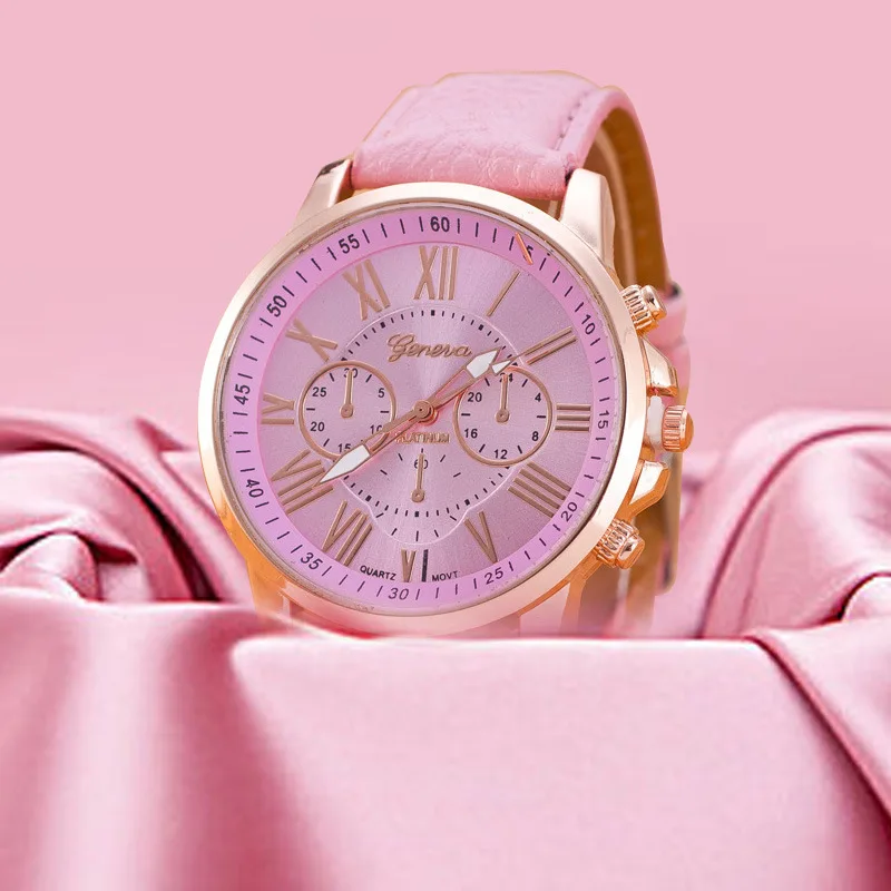 Tanio Dwuwarstwowy różowy moda literalny pas prosty zegarek sklep