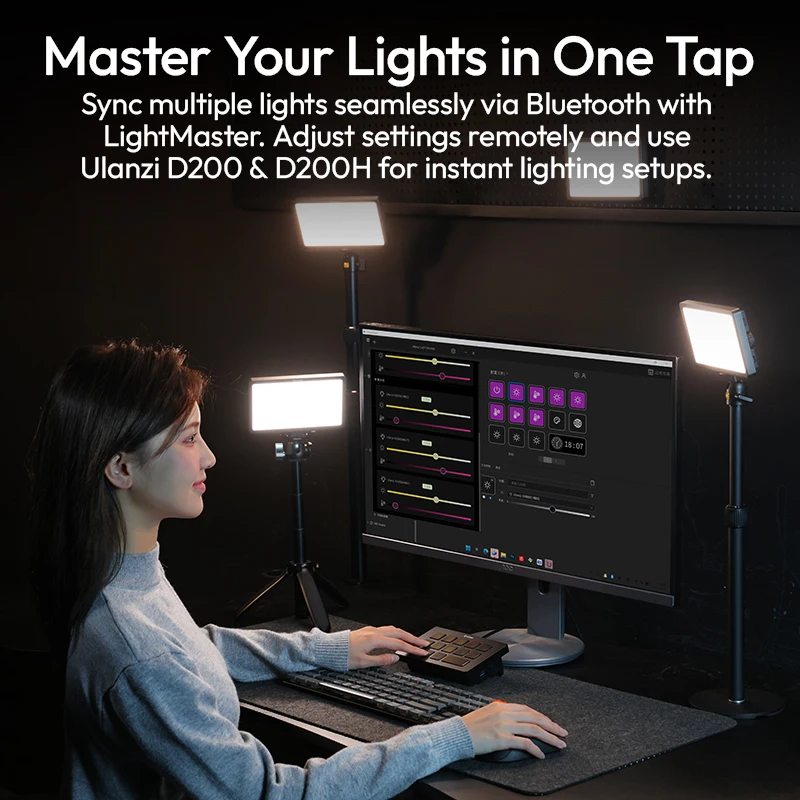 Ulanzi K6500 Studio Magnetic Bluetooth Video Light with Type-c Charging Bi-Color Soft Light Suit Ulanzi D200 Livestream Control