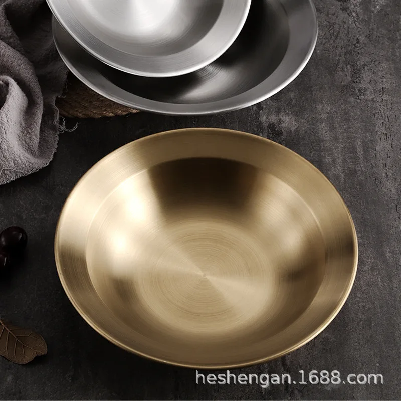 Korean stainless steel crayfish pot thickened straw hat round plate vegetable plate soup deep pasta salad
