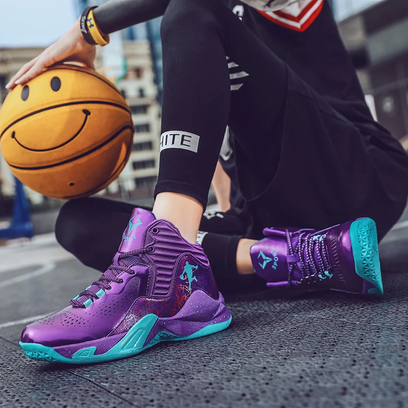 Fashion Purple Men Basketball Shoes Breathable Basketball Sneakers Women Sport Shoes Training High Sneakers Kids Athletic Boots