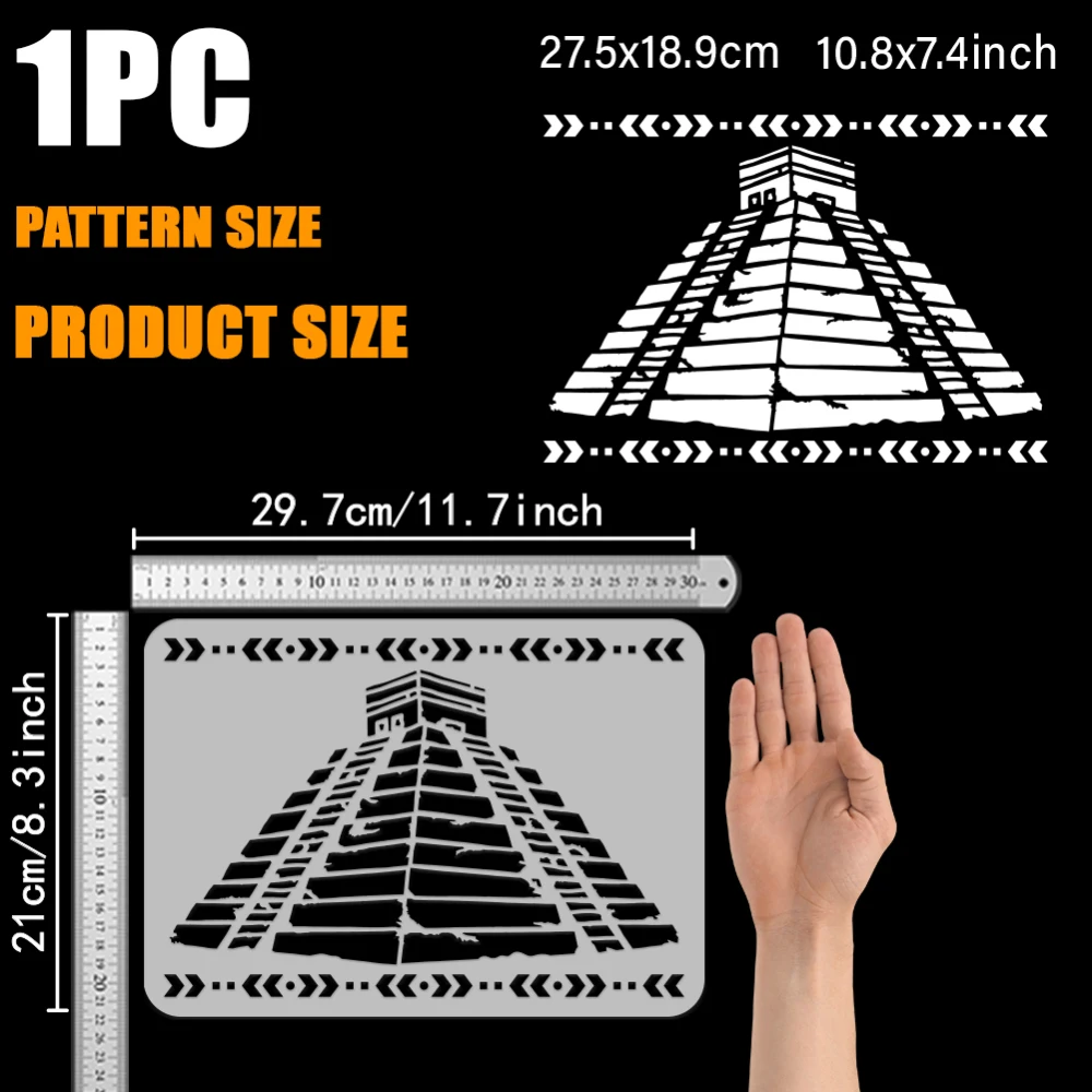 FINGERINSPIRE 9PCS Maya Culture Stencils For Painting With Brush 15x15cm Reusable Aztec Patterns Template Hollowed Maya Totem Stencil Plastic PET Bole Theme Template For Wall Floor Decoration - View #3