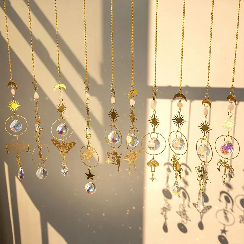 Crystal Wind Chimes sun catcher crystal pendant sun catchers Hanging Suncatcher Moon Catcher Pendants Sun-Shaped Hanging Rainbow Chaser Indoor Wall Garden Decoration