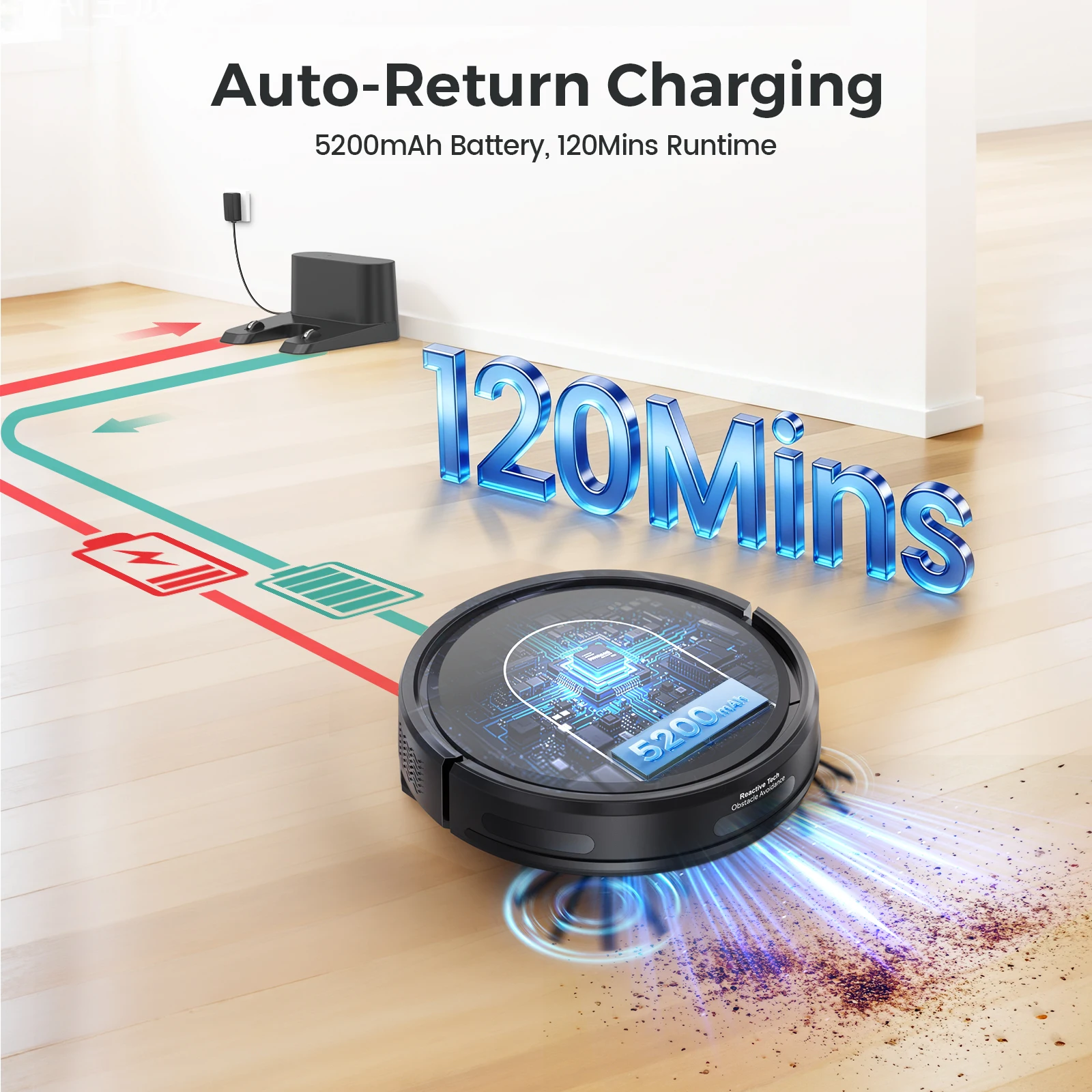 INSE Robot Vacuum Cleaner 3-in-1 Sweep Mop Vacuum Cleaner 5000Pa Strong Suction with Auto-Return Charging Support Alexa/WiFi/App 4