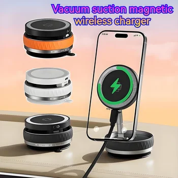 K10 Vacuum Suction Cup Car Magnetic Wireless Charger Foldable 360° Universal Rotating Stand for iPhone Samsung Gym Bath Mirror 1