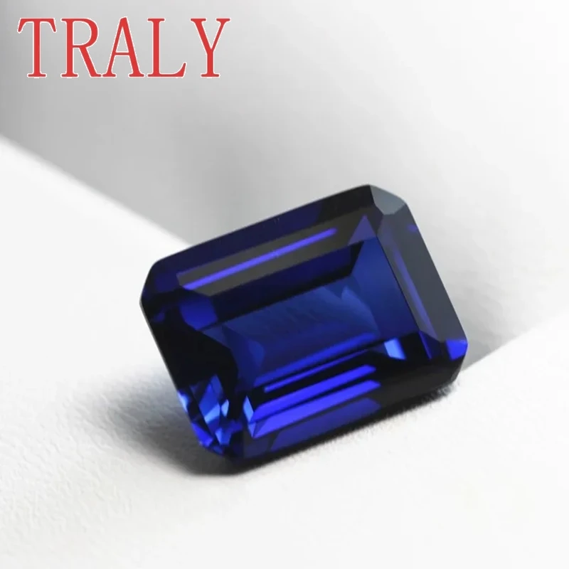 8A Sapphire Lab Grown Stone Blue Emerald Shape Synthetic Gemstone 4X6mm-12x16mm Octagon Step Cut Loose Stone for Jewelry Marking