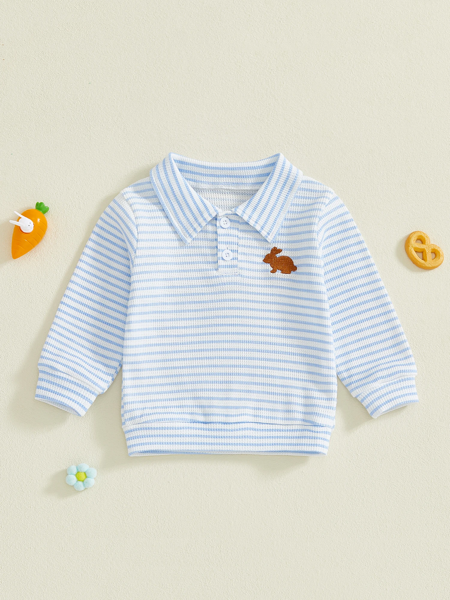 Children s Boys Long Sleeve  Shirt with Embroidered Bear Design and Striped Pattern Casual Fall Top for Easter Outfit