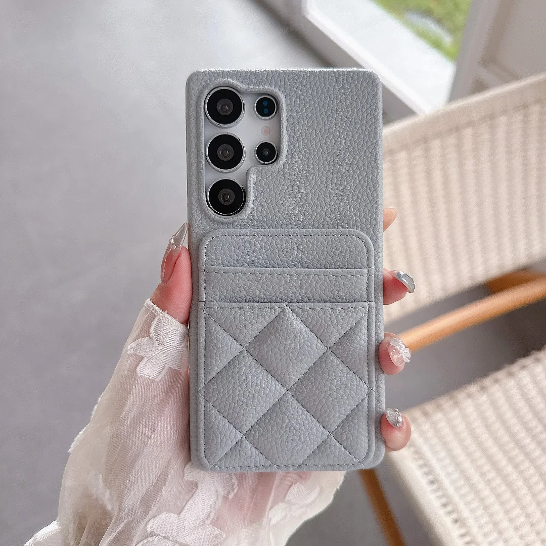 Luxury 3D Grid Leather Wallet Case with Dual Card Slots