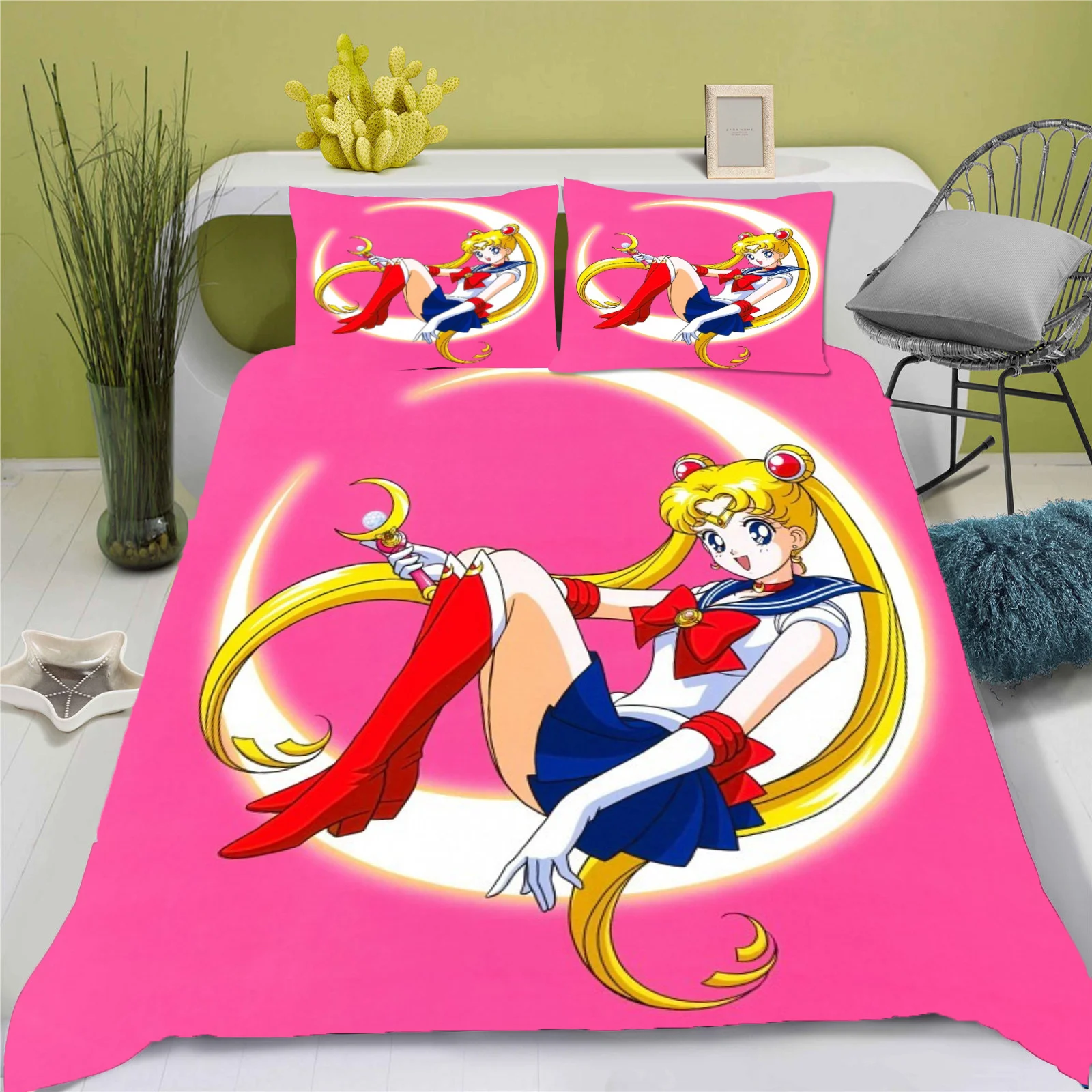 Description Picture 5 of itemSailor Moon Cartoon Quilt Cover Cute Printing Duvet Home Breathable Childrens Bedding Custom Made Various Sizes Set