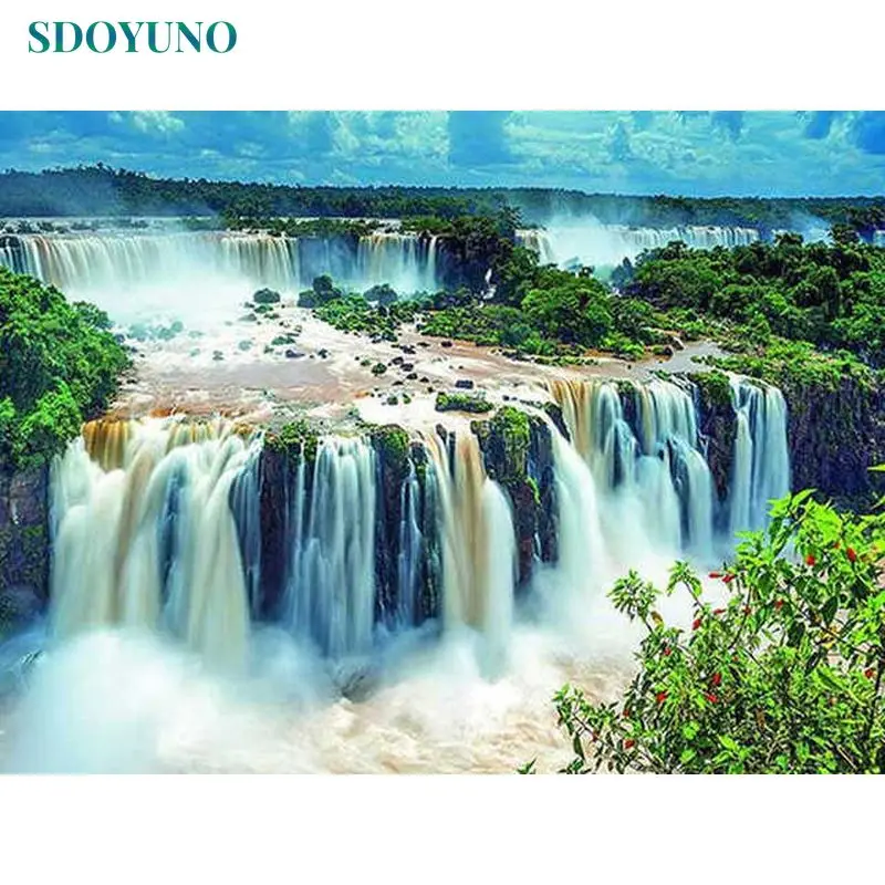 

SDOYUNO DIY Diamond Painting waterfall Scenic Cross Stitch Diamond Embroidery Mosaic Art Picture of Rhinestones Home Decor