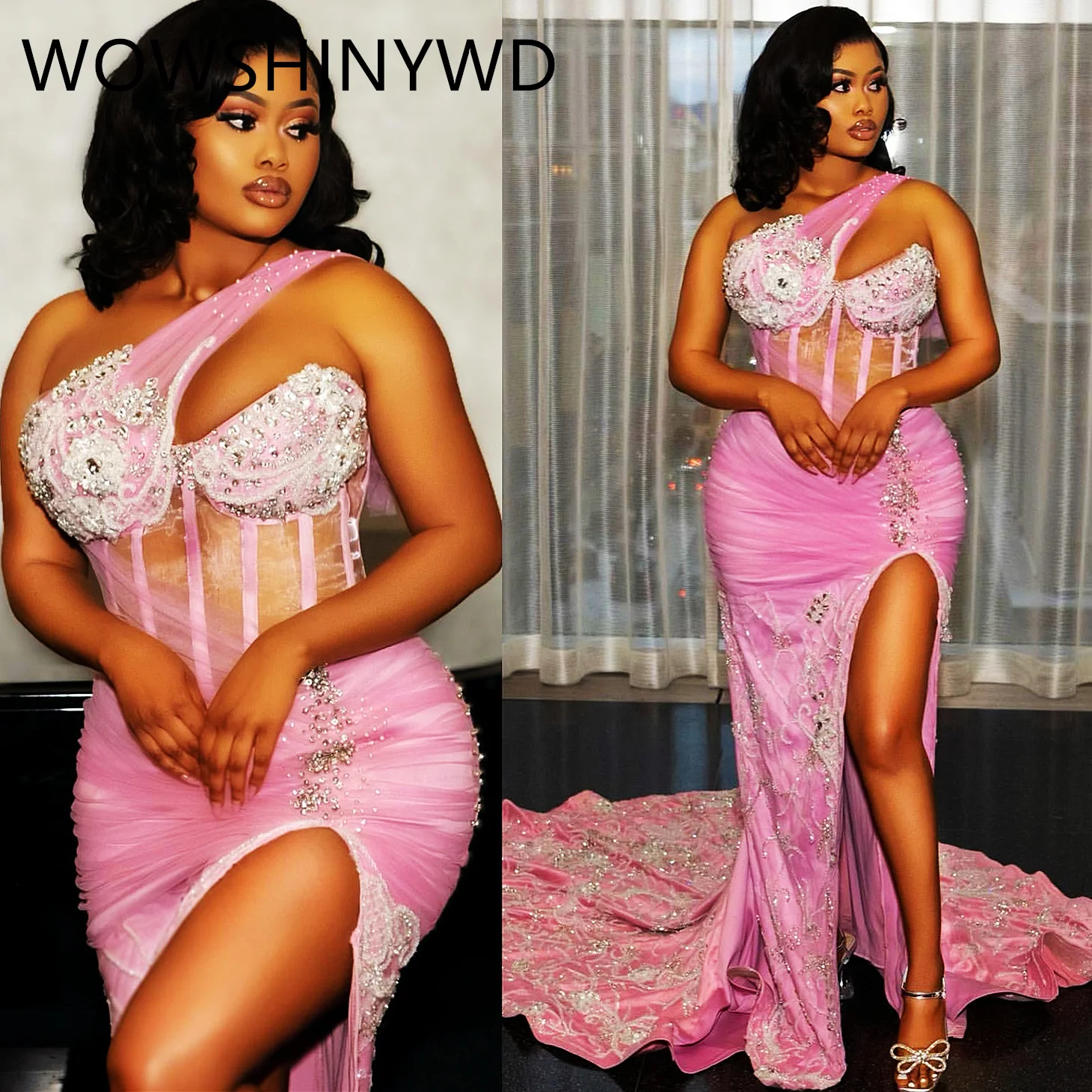 

2024 Aso Ebi Pink Mermaid Prom Dresses Lace Crystals Beaded Evening Formal Party Second Engagement Birthday Gowns Dresses ZJ1521