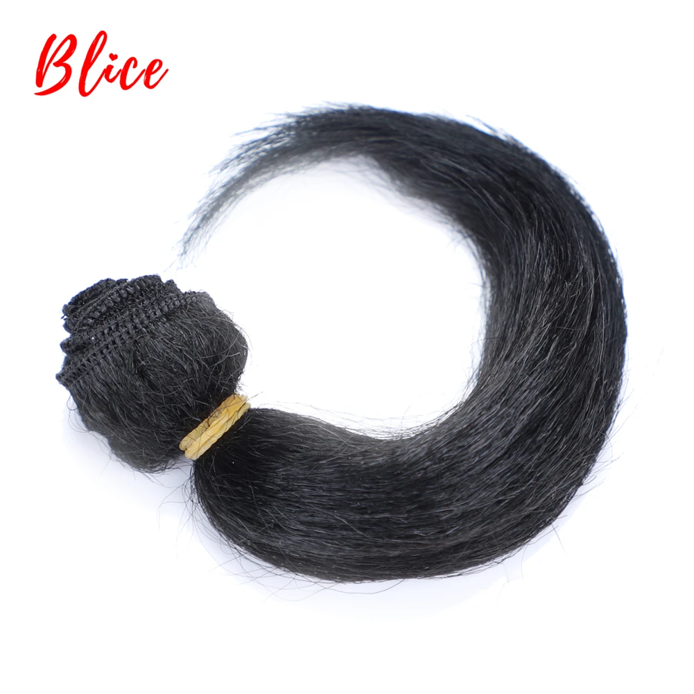 Blice Synthetic Hair Extension Kinky Straight With Weft Weaving With Free Band 1B# Black 5PCS/Lot Bundles 14"16"18Inch