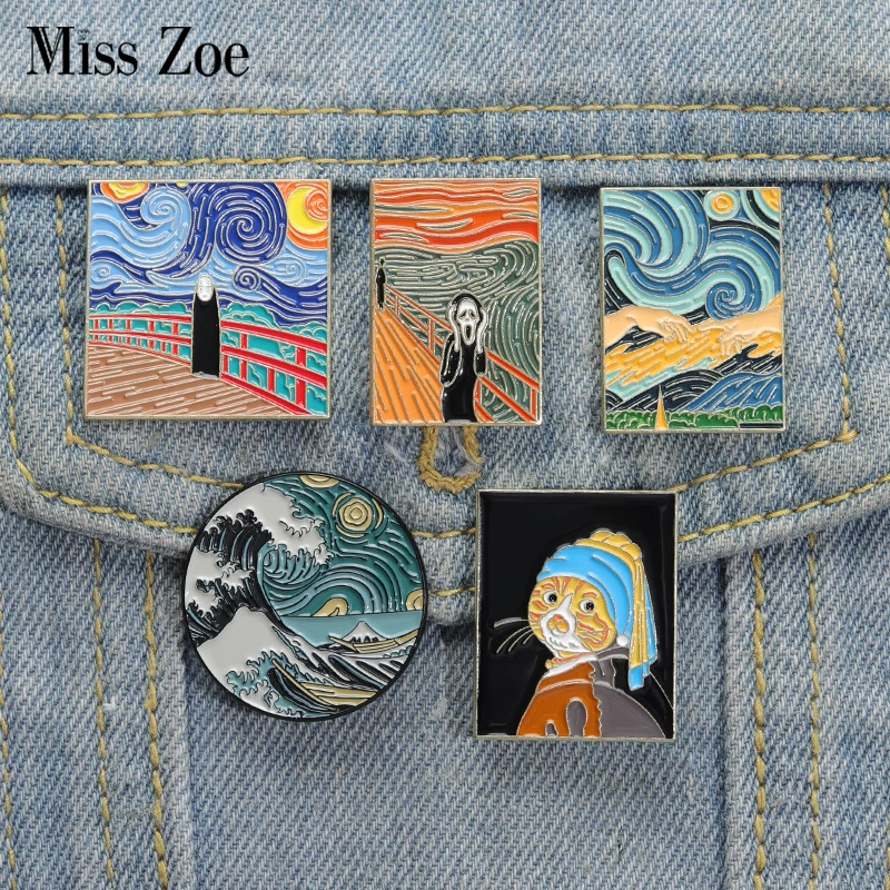 FunOilPaintingEnamelPinsCustomStarryNightScreamNofaceMan