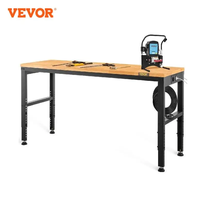 Vevor Heavy-Duty Workbench 72cm Adjustable Height Oak Wood Hardwood Top Work Table 900KG Load Capacity for Office Home Workshop gaming mouse pad custom get shit done motivational quote mouse pad work mousepad art floral vintage white old wood white quote
