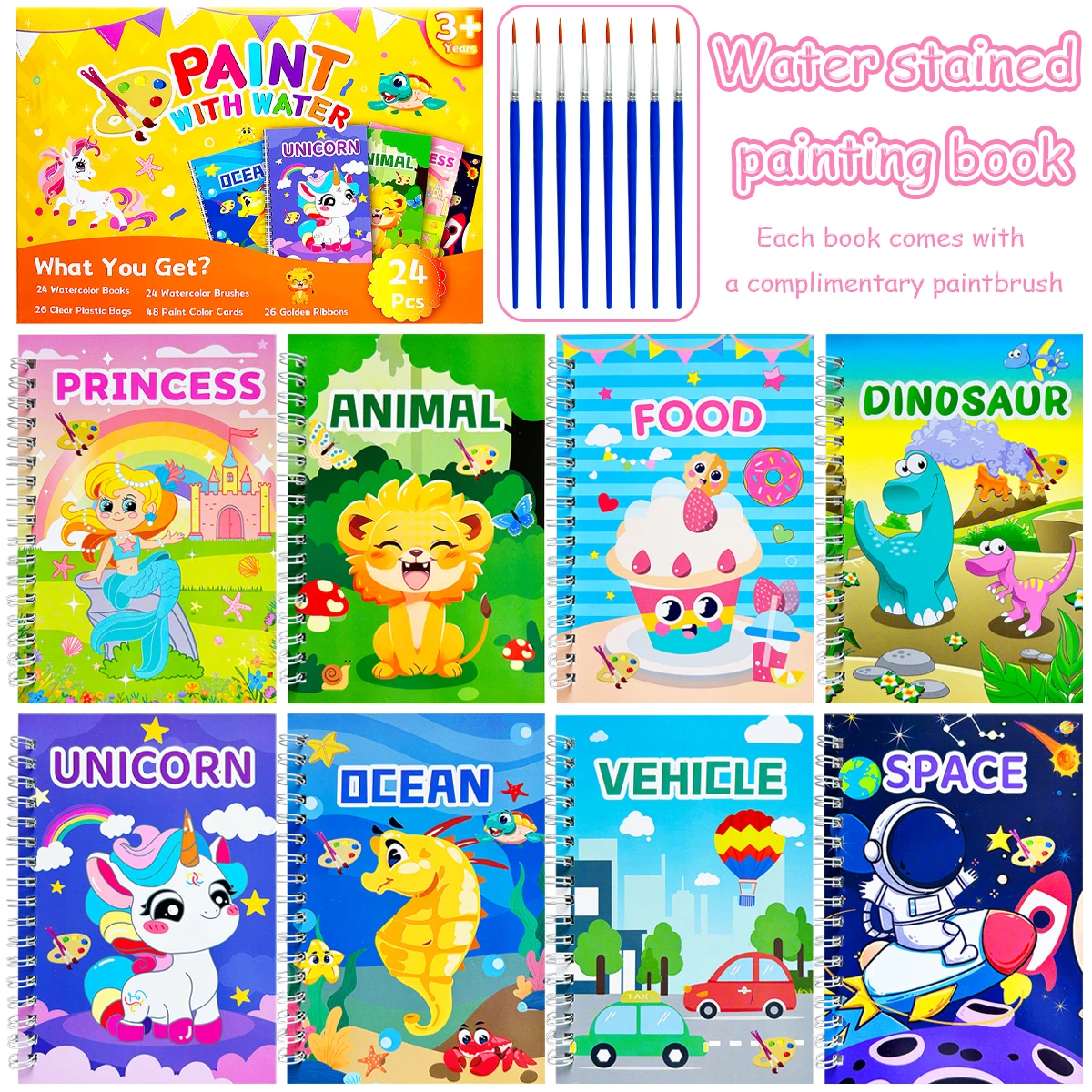 Children's Watercolor Painting Set: 24-Piece Art Kit with Fun Themes