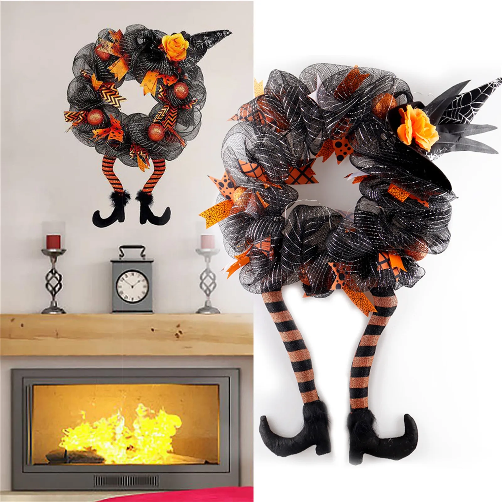 

Halloween Wreath Door Hanging Wreath Haunted House Pumpkin Pendant With Lighting Ghost Festival Trick Or Treat Door Hanging