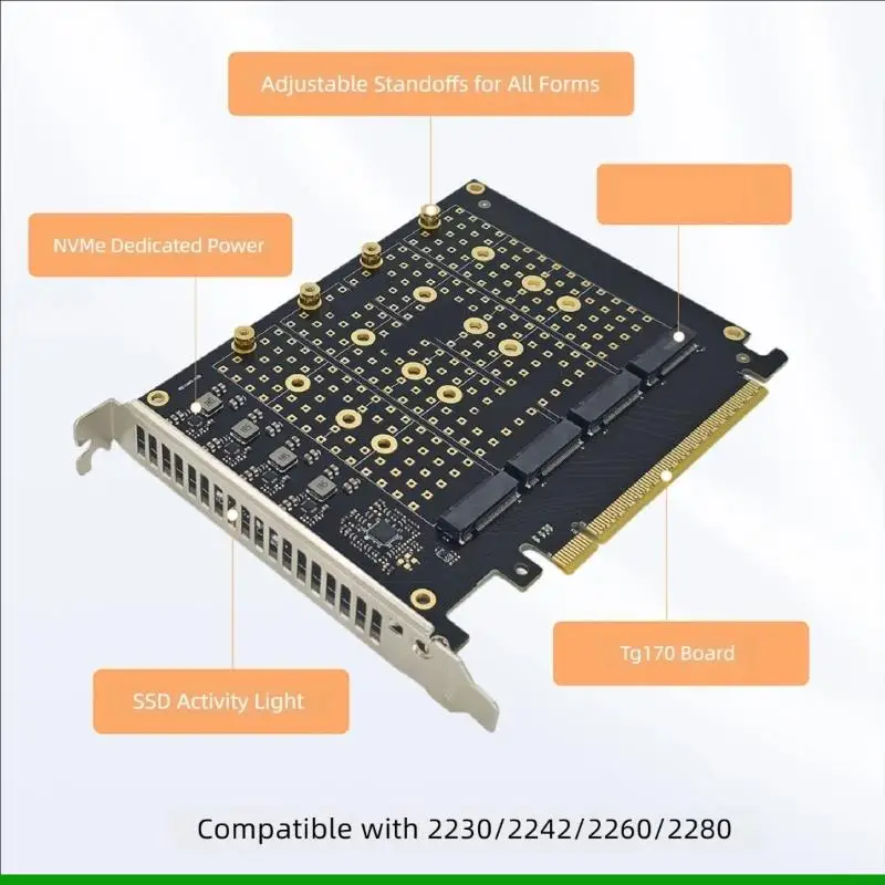 U55C 4슬롯 M.2 스토리지 확장 PCIe 확장 카드(안전 활동 표시기 포함)