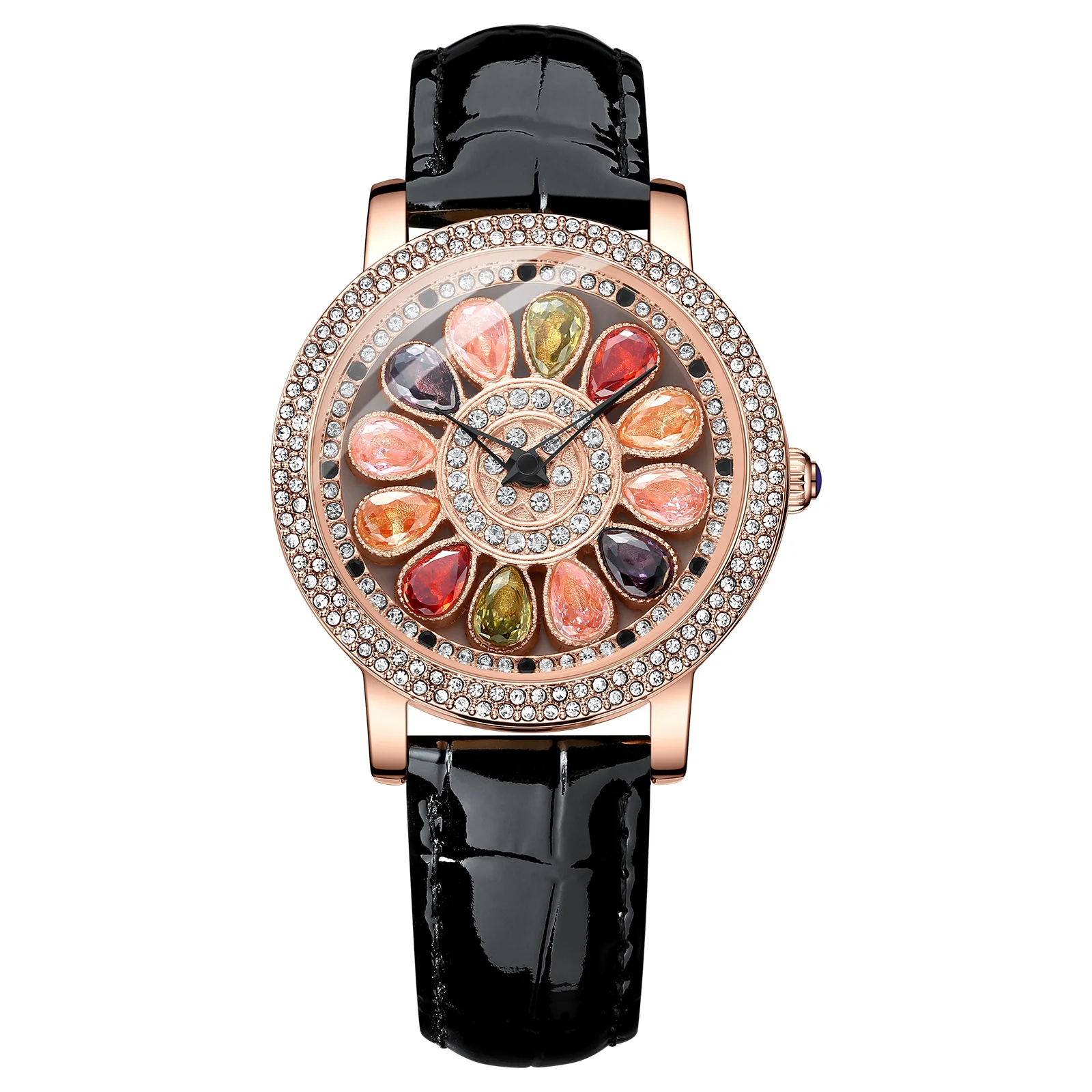 Lancarro Crystal Diamond Leather Waterproof Watch Quartz Crystal Rotary Decompress Strass Case Women'S Home Business Casual