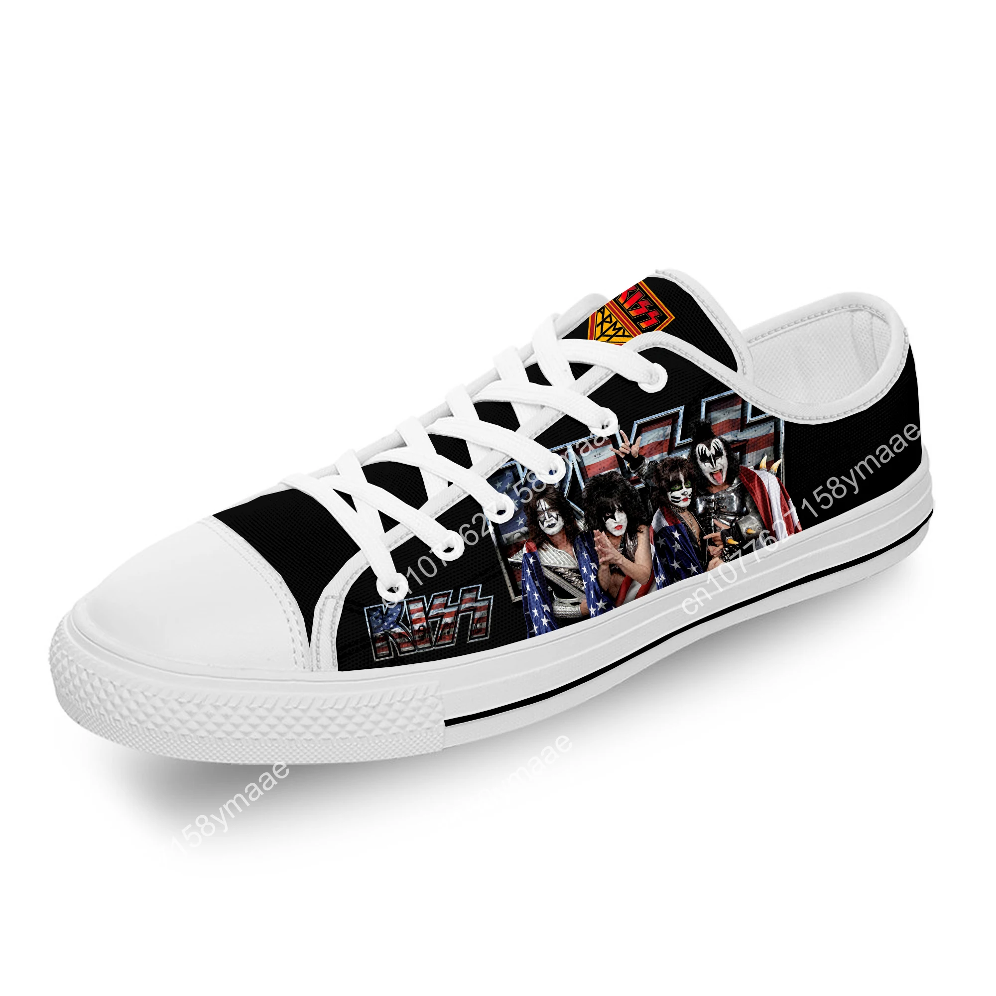 Kiss Rock Band Heavy Metal Music White Cloth 3D Print Low Top Canvas Fashion Shoes Men Women  Lightweight Breathable Sneakers