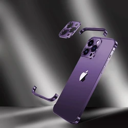 Frameless Shockproof Metal Corner Pad Phone Case with Alloy Bumper Design - iPhone 15 Plus (PURPLE)