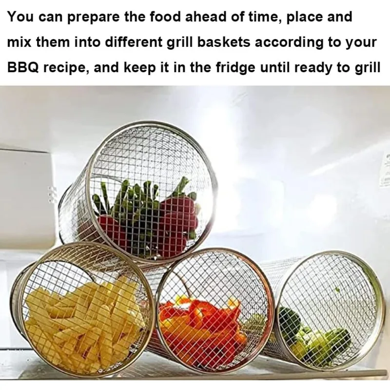 BBQ Grill Basket Rolling Grilling Basket Barbecue Cages Barbecue Grill Grate Cylinder Grilling Baskets for Outdoor Camping