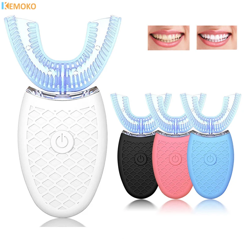 New Automatic Sonic Electric Toothbrush Silicone U-shaped Tooth Brush USB Charge Waterproof Toothbrush 4 Modes Timer Blue Light