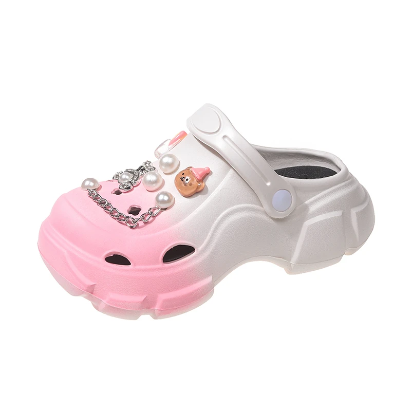 2024 New SandalsCute girl Cartoon Clogs Heels Platform Beach Slippers Cave Hole 5