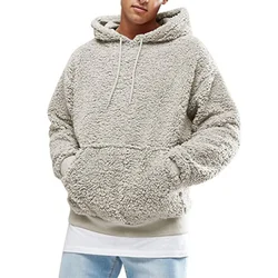 2023 Autumn and Winter New Fashion Versatile Commuter Men's Clothing Splice Pockets Drawstring Solid Color Hooded Sweatshirts