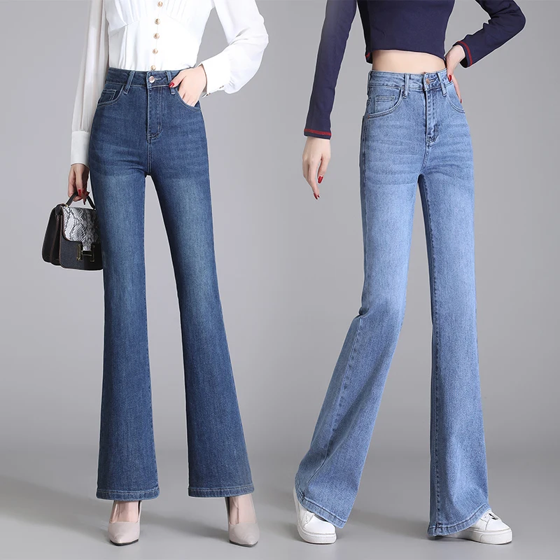 Free Shipping 2023 New Fashion Long Spring And Summer Bellbottom Jeans  Boot Cut Women Slim Trousers Lacing Up Flare Pants