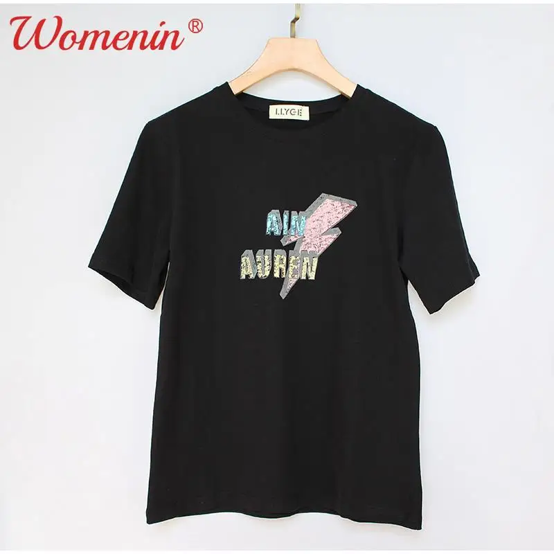 Low Price Clearance Letter Print Women T-shirts 100% Cotton O-Neck Short Sleeve Female 2022 Summer Street Lady Tee Tops |